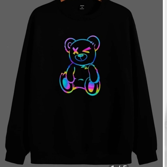 Boutique Sweaters - Reflective rainbow bear winking black sweatshirt sweater unisex multicolor